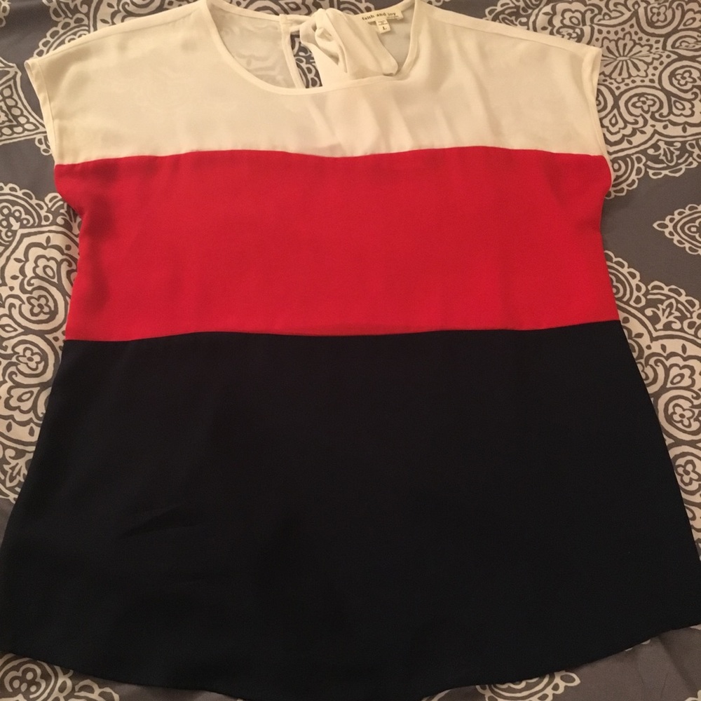 Women red white and navy stipe top